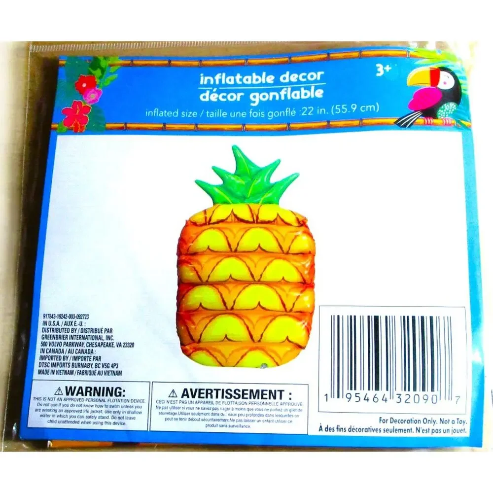 Inflatable Pineapple 22” Vinyl Decoration Tropical Summer Luau Tiki Party Decor